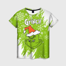 Женская футболка 3D с принтом Grinch Green. в городе Новоалтайск, 100% полиэфир ( синтетическое хлопкоподобное полотно) | прямой крой, круглый вырез горловины, длина до линии бедер | 2022 | grinch | happy new year | merry christmas | год тигра | гринч | зима близко | нг | новогодний | новый год | новый год 2022 | рождество | снег | снежинки