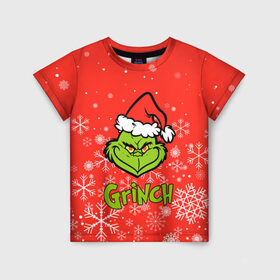 Детская футболка 3D с принтом Grinch Red. в городе Новоалтайск, 100% гипоаллергенный полиэфир | прямой крой, круглый вырез горловины, длина до линии бедер, чуть спущенное плечо, ткань немного тянется | Тематика изображения на принте: 2022 | grinch | happy new year | merry christmas | год тигра | гринч | зима близко | нг | новогодний | новый год | новый год 2022 | рождество | снег | снежинки
