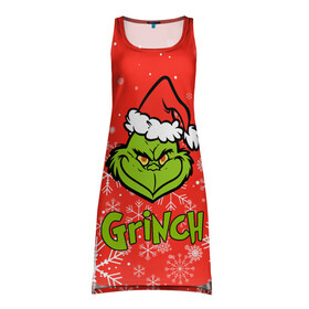 Платье-майка 3D с принтом Grinch Red. в городе Новоалтайск, 100% полиэстер | полуприлегающий силуэт, широкие бретели, круглый вырез горловины, удлиненный подол сзади. | 2022 | grinch | happy new year | merry christmas | год тигра | гринч | зима близко | нг | новогодний | новый год | новый год 2022 | рождество | снег | снежинки