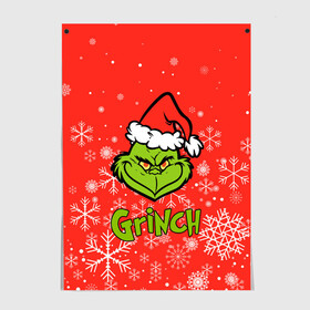 Постер с принтом Grinch Red. в городе Новоалтайск, 100% бумага
 | бумага, плотность 150 мг. Матовая, но за счет высокого коэффициента гладкости имеет небольшой блеск и дает на свету блики, но в отличии от глянцевой бумаги не покрыта лаком | 2022 | grinch | happy new year | merry christmas | год тигра | гринч | зима близко | нг | новогодний | новый год | новый год 2022 | рождество | снег | снежинки