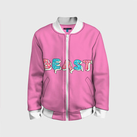 Детский бомбер 3D с принтом Mr Beast Donut (Pink edition) в городе Новоалтайск, 100% полиэстер | застегивается на молнию, по бокам два кармана без застежек, мягкие манжеты, по низу бомбера и на воротнике — эластичная резинка | arts | mr beast | mrbeast | youtube | арты | блогеры | мистер бист | прикольные надписи | ютуб | ютуберы