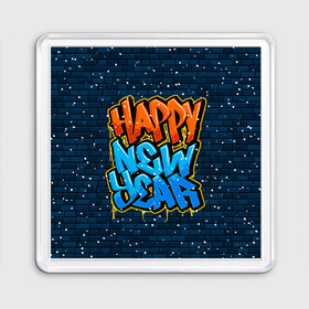 Магнит 55*55 с принтом С Новым Годом граффити / Happy New Year graffiti в городе Новоалтайск, Пластик | Размер: 65*65 мм; Размер печати: 55*55 мм | graffiti | wall | граффити | зима | новый год | рождество | снег | снежинка | стена