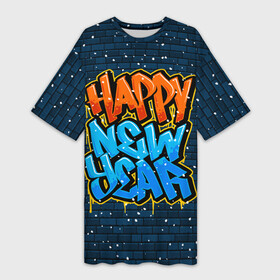 Платье-футболка 3D с принтом С Новым Годом граффити  Happy New Year graffiti в городе Новоалтайск,  |  | graffiti | wall | граффити | зима | новый год | рождество | снег | снежинка | стена