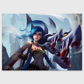 Поздравительная открытка с принтом ЛИГА ЛЕГЕНД ДЖИНКС JINX в городе Новоалтайск, 100% бумага | плотность бумаги 280 г/м2, матовая, на обратной стороне линовка и место для марки
 | Тематика изображения на принте: akali | arcane | fan | fan art | hero | jinx | kda | kda mas | league of legends | lol | moba | акали | аркейн | герой | джинкс | кда | лига легенд | лол | моба