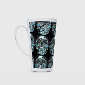 Кружка Латте с принтом Skulls pattern 2028 в городе Новоалтайск, Белая керамика | Объем 480 мл; Высота 150 мм; Диаметр 90 мм | Тематика изображения на принте: fashion | future | pattern | skull | vanguard | авангард | будущее | мода | стекло | узор | череп