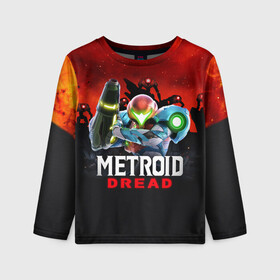 Детский лонгслив 3D с принтом Space Fight | Metroid Dread в городе Новоалтайск, 100% полиэстер | длинные рукава, круглый вырез горловины, полуприлегающий силуэт
 | game | logo | mercurysteam | metroid | metroid dread | metroid fusion | samus aran | игра | компьютерная игра | лого | логотип | метроид | метроид дреад | мэтроид | мэтройдо дореддо | самус аран | эмблема