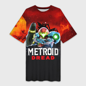 Платье-футболка 3D с принтом Space Fight  Metroid Dread в городе Новоалтайск,  |  | game | logo | mercurysteam | metroid | metroid dread | metroid fusion | samus aran | игра | компьютерная игра | лого | логотип | метроид | метроид дреад | мэтроид | мэтройдо дореддо | самус аран | эмблема