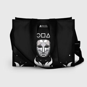 Сумка-шоппер 3D с принтом Игра в кальмара (Ведущий) в городе Новоалтайск, 100% полиэстер | застегивается на металлическую кнопку; внутренний карман застегивается на молнию. Стенки укреплены специальным мягким материалом, чтобы защитить содержимое от несильных ударов
 | игра в кальмара | игра в кальмара ведущий | минимализм | огонь | сериал