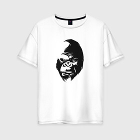 Женская футболка хлопок Oversize с принтом Angry Monkey Cotton Theme в городе Новоалтайск, 100% хлопок | свободный крой, круглый ворот, спущенный рукав, длина до линии бедер
 | Тематика изображения на принте: африка | бивни | горилла | животные | злая обезьяна | злой | злость | индия | настроение | неон | неоновые принты | обезьяна | природа | саванна | светящиеся | сердится | шимпанзе