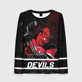 Женский лонгслив 3D с принтом Нью Джерси Девилз New Jersey Devils в городе Новоалтайск, 100% полиэстер | длинные рукава, круглый вырез горловины, полуприлегающий силуэт | devils | hockey | new jersey | new jersey devils | nhl | usa | девилз | нхл | ньюджерси | ньюджерси девилз | спорт | сша | хоккей | шайба
