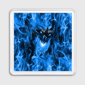 Магнит 55*55 с принтом Дракон в синем пламени Dragon in blue flame в городе Новоалтайск, Пластик | Размер: 65*65 мм; Размер печати: 55*55 мм | Тематика изображения на принте: dragon | дракон | миф | монстр | огонь | пламя | фэнтези