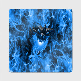 Магнит виниловый Квадрат с принтом Дракон в синем пламени Dragon in blue flame в городе Новоалтайск, полимерный материал с магнитным слоем | размер 9*9 см, закругленные углы | Тематика изображения на принте: dragon | дракон | миф | монстр | огонь | пламя | фэнтези