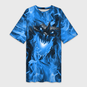 Платье-футболка 3D с принтом Дракон в синем пламени  Dragon in blue flame в городе Новоалтайск,  |  | dragon | дракон | миф | монстр | огонь | пламя | фэнтези