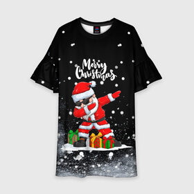 Детское платье 3D с принтом Santa Dabbing с подарками. в городе Новоалтайск, 100% полиэстер | прямой силуэт, чуть расширенный к низу. Круглая горловина, на рукавах — воланы | 2022 | dabbing | happy new year | merry christmas | santa dabbing | год тигра | зима близко | нг | новогодний | новый год | новый год 2022 | рождество | символ 2022 года | снег | снежинки