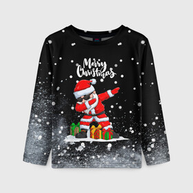 Детский лонгслив 3D с принтом Santa Dabbing с подарками. в городе Новоалтайск, 100% полиэстер | длинные рукава, круглый вырез горловины, полуприлегающий силуэт
 | 2022 | dabbing | happy new year | merry christmas | santa dabbing | год тигра | зима близко | нг | новогодний | новый год | новый год 2022 | рождество | символ 2022 года | снег | снежинки