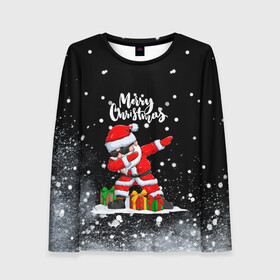 Женский лонгслив 3D с принтом Santa Dabbing с подарками. в городе Новоалтайск, 100% полиэстер | длинные рукава, круглый вырез горловины, полуприлегающий силуэт | 2022 | dabbing | happy new year | merry christmas | santa dabbing | год тигра | зима близко | нг | новогодний | новый год | новый год 2022 | рождество | символ 2022 года | снег | снежинки