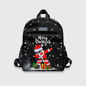 Детский рюкзак 3D с принтом Santa Dabbing с подарками. в городе Новоалтайск, 100% полиэстер | лямки с регулируемой длиной, сверху петелька, чтобы рюкзак можно было повесить на вешалку. Основное отделение закрывается на молнию, как и внешний карман. Внутри дополнительный карман. По бокам два дополнительных кармашка | 2022 | dabbing | happy new year | merry christmas | santa dabbing | год тигра | зима близко | нг | новогодний | новый год | новый год 2022 | рождество | символ 2022 года | снег | снежинки