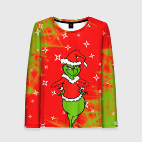 Женский лонгслив 3D с принтом Новогодний Grinch на танцполе. в городе Новоалтайск, 100% полиэстер | длинные рукава, круглый вырез горловины, полуприлегающий силуэт | 2022 | grinch | happy new year | merry christmas | год тигра | гринч | зима близко | нг | новогодний | новый год | новый год 2022 | рождество | снег | снежинки