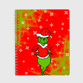 Тетрадь с принтом Новогодний Grinch на танцполе. в городе Новоалтайск, 100% бумага | 48 листов, плотность листов — 60 г/м2, плотность картонной обложки — 250 г/м2. Листы скреплены сбоку удобной пружинной спиралью. Уголки страниц и обложки скругленные. Цвет линий — светло-серый
 | 2022 | grinch | happy new year | merry christmas | год тигра | гринч | зима близко | нг | новогодний | новый год | новый год 2022 | рождество | снег | снежинки