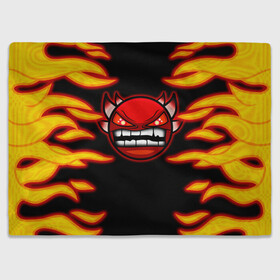 Плед 3D с принтом Geometry Dash Smiley demon в городе Новоалтайск, 100% полиэстер | закругленные углы, все края обработаны. Ткань не мнется и не растягивается | angry | crazy | demon | devil | evil | fire | geometry dash | icons | robtop | smile | геомерия даш | геометри деш | геометри дэш | геометрия дэш | демон | злой смайл | игра геометрия дэш | иконки | огненный | огонь | пламя | платформер