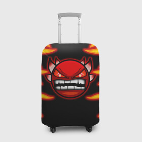 Чехол для чемодана 3D с принтом Geometry Dash Smiley demon в городе Новоалтайск, 86% полиэфир, 14% спандекс | двустороннее нанесение принта, прорези для ручек и колес | angry | crazy | demon | devil | evil | fire | geometry dash | icons | robtop | smile | геомерия даш | геометри деш | геометри дэш | геометрия дэш | демон | злой смайл | игра геометрия дэш | иконки | огненный | огонь | пламя | платформер