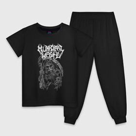 Детская пижама хлопок с принтом Municipal Waste - urban nightmare в городе Новоалтайск, 100% хлопок |  брюки и футболка прямого кроя, без карманов, на брюках мягкая резинка на поясе и по низу штанин
 | crossover thrash | death | group | hype | mask | municipal waste | music | nightmare | richmond | scythe | usa | вирджиния | группа | коммунальные отходы | коса | кроссовертрэш | музыка | ночь | противогаз | сша | ха