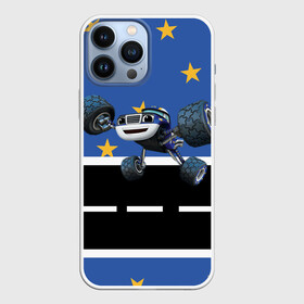 Чехол для iPhone 13 Pro Max с принтом Вспыш и чудо машинки   Смельчак в городе Новоалтайск,  |  | вспыш | детский | машина | машинки | монстрак | мультик | мультфильм | персонаж | синий | смельчак | чудо
