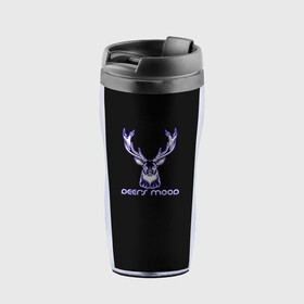 Термокружка-непроливайка с принтом Deers mood в городе Новоалтайск, внутренняя часть — пищевой пластик, наружная часть — прозрачный пластик, между ними — полиграфическая вставка с рисунком | объем — 350 мл, герметичная крышка | бивни | животные | злой | злость | канада | настроение | неон | неоновые принты | олень | природа | рога | саванна | светящиеся | сердится | сибирь