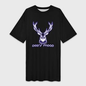 Платье-футболка 3D с принтом Deer s mood в городе Новоалтайск,  |  | бивни | животные | злой | злость | канада | настроение | неон | неоновые принты | олень | природа | рога | саванна | светящиеся | сердится | сибирь