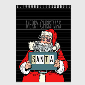 Скетчбук с принтом Merry Christmas Санта с синяком в городе Новоалтайск, 100% бумага
 | 48 листов, плотность листов — 100 г/м2, плотность картонной обложки — 250 г/м2. Листы скреплены сверху удобной пружинной спиралью | Тематика изображения на принте: at the police station | bad | criminal | happy christmas | holds | nameplate | new year | santa claus | держит | новый год | преступник | санта клаус | счастливого рождества | табличка с именем