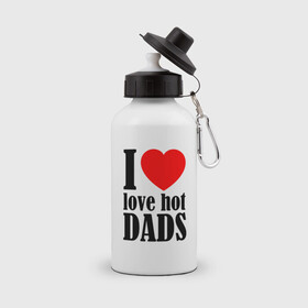 Бутылка спортивная с принтом I LOVE HOT DADS в городе Новоалтайск, металл | емкость — 500 мл, в комплекте две пластиковые крышки и карабин для крепления | Тематика изображения на принте: dads | fazher | i love hot dads | love | в прикол | в топ | для друга | как у всех | любовь | папа | папик | прикол | рекомендации