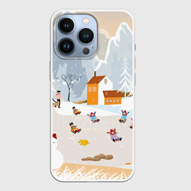 Чехол для iPhone 13 Pro с принтом Зимние Забавы 2022 в городе Новоалтайск,  |  | Тематика изображения на принте: 2022 | год | дед | дети | зима | коньки | мороз. | новый | праздники | радость | рождество | санки | санта | снег | счастливого