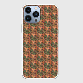 Чехол для iPhone 13 Pro Max с принтом Абстракция из зеленых и оранжевых восьмиугольников в городе Новоалтайск,  |  | abstraction | circle | polygons | shapes | square | абстрактное искусство | абстракция | винтаж | зеленый | знак | искусство | квадрат | коричневый | красочный | круг | многоугольники | оранжевый | ретро | символ | стиль