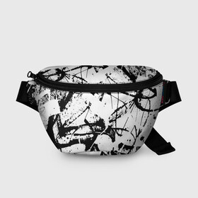 Поясная сумка 3D с принтом GRUNGE TRIP в городе Новоалтайск, 100% полиэстер | плотная ткань, ремень с регулируемой длиной, внутри несколько карманов для мелочей, основное отделение и карман с обратной стороны сумки застегиваются на молнию | grunge | абстракция | граундж | грязный | кляксы | пестрый | черно белый
