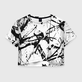 Женская футболка Crop-top 3D GRUNGE TRIP: в городе Новоалтайск, 100% полиэстер | круглая горловина, длина футболки до линии талии, рукава с отворотами | grunge | абстракция | граундж | грязный | кляксы | пестрый | черно белый