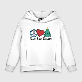 Детское худи Oversize хлопок с принтом Peace Love and Christmas в городе Новоалтайск, френч-терри — 70% хлопок, 30% полиэстер. Мягкий теплый начес внутри —100% хлопок | боковые карманы, эластичные манжеты и нижняя кромка, капюшон на магнитной кнопке | art | christmas | drawing | heart | love | new year | peace | tree | арт | елка | любовь | мир | новый год | рисунок | рождество | сердце