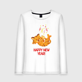 Женский лонгслив хлопок с принтом Happy New Year Тигренок 2022 в городе Новоалтайск, 100% хлопок |  | 2022 | год тигра | новый год | новый год 2022 | символ года | тигр | тигренок | тигрица | тигры
