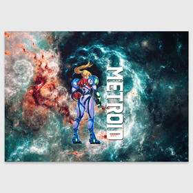 Поздравительная открытка с принтом Samus Aran | Space | Metroid Dread в городе Новоалтайск, 100% бумага | плотность бумаги 280 г/м2, матовая, на обратной стороне линовка и место для марки
 | game | logo | mercurysteam | metroid | metroid dread | metroid fusion | samus aran | игра | компьютерная игра | лого | логотип | метроид | метроид дреад | мэтроид | мэтройдо дореддо | самус аран | эмблема