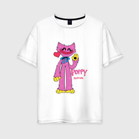 Женская футболка хлопок Oversize с принтом Kissy Missy Poppy Playtime в городе Новоалтайск, 100% хлопок | свободный крой, круглый ворот, спущенный рукав, длина до линии бедер
 | huggy | kissy | missy | playtime | poppy | wuggy | вагги | ваги | киси | кисси | миси | мисси | хагги | хаги