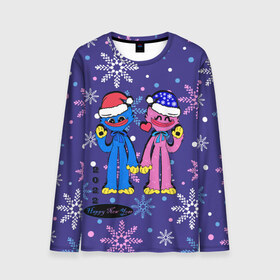 Мужской лонгслив 3D с принтом New Year Huggy Wuggy Kissy Missy в городе Новоалтайск, 100% полиэстер | длинные рукава, круглый вырез горловины, полуприлегающий силуэт | huggy | kissy | missy | playtime | poppy | wuggy | вагги | ваги | киси | кисси | миси | мисси | хагги | хаги
