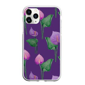 Чехол для iPhone 11 Pro Max матовый с принтом Разноцветные антуриумы на фиолетовом фоне в городе Новоалтайск, Силикон |  | Тематика изображения на принте: 8 марта | anthuriums | flowers | leaves | nature | антуриумы | ботаническая иллюстрация | день рождения | зеленый | листья | природа | растения | фиолетовый | цветы