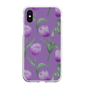 Чехол для iPhone XS Max матовый с принтом Фиолетовые тюльпаны с зелеными листьями в городе Новоалтайск, Силикон | Область печати: задняя сторона чехла, без боковых панелей | Тематика изображения на принте: 8 марта | flowers | leaves | nature | tulips | ботаническая иллюстрация | день рождения | зеленый | листья | природа | растения | тюльпаны | фиолетовый | цветы