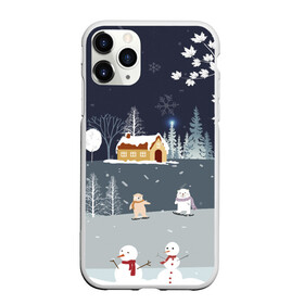 Чехол для iPhone 11 Pro Max матовый с принтом Снеговики и Мишки 2022 в городе Новоалтайск, Силикон |  | Тематика изображения на принте: 2022 | год | дед | дети | зима | коньки | мишки | мороз | новый | праздники | радость | рождество | санки | санта | снег | снеговик | счастливого