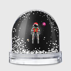 Игрушка Снежный шар с принтом Астронавт с подарком Astronaut and Gift в городе Новоалтайск, Пластик | Изображение внутри шара печатается на глянцевой фотобумаге с двух сторон | space | астронавт | дед мороз | звезда | космонавт | космос | новый год | планета | подарок | рождество | санта