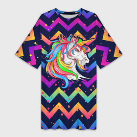 Платье-футболка 3D с принтом Cерьезный Единорог  Frowning Unicorn в городе Новоалтайск,  |  | angry | neon | unicorn | единорог | злой | кислотный | конь | лошадь | неон | пони | радуга | радужный | сердитый | серьезный | хмурый | юникорн