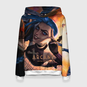 Женская толстовка 3D с принтом Arcane - Джинкс (Паудер) в городе Новоалтайск, 100% полиэстер  | двухслойный капюшон со шнурком для регулировки, мягкие манжеты на рукавах и по низу толстовки, спереди карман-кенгуру с мягким внутренним слоем. | animated | arcane | games | league | legends | netflix | of | riot | аркейн | заун | мультсериал | пилтовер | сериал | фантастика | фэнтези