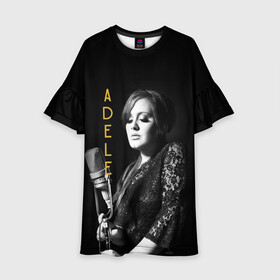 Детское платье 3D с принтом Певица Adele в городе Новоалтайск, 100% полиэстер | прямой силуэт, чуть расширенный к низу. Круглая горловина, на рукавах — воланы | девушка | имя | микрофон | надпись | певица