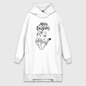 Платье-худи хлопок с принтом Merry Christmas Тигр с подарком. в городе Новоалтайск,  |  | 2022 | happy new year | merry christmas | год тигра | зима близко | нг | новогодний | новогодний тигр | новый год | новый год 2022 | праздник | рождество | символ 2022 года | тигр