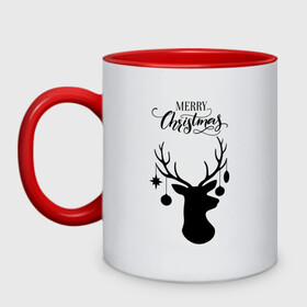 Кружка двухцветная с принтом Merry Christmas Олень. в городе Новоалтайск, керамика | объем — 330 мл, диаметр — 80 мм. Цветная ручка и кайма сверху, в некоторых цветах — вся внутренняя часть | 2022 | happy new year | merry christmas | год тигра | зима близко | нг | новогодний | новогодний олень | новый год | новый год 2022 | олень | праздник | рождество | символ 2022 года