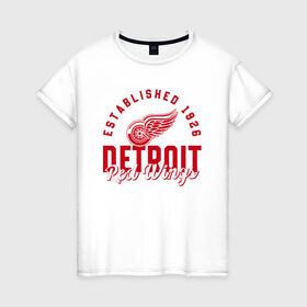 Женская футболка хлопок с принтом Detroit Red Wings | Детройт Ред Вингз в городе Новоалтайск, 100% хлопок | прямой крой, круглый вырез горловины, длина до линии бедер, слегка спущенное плечо | detroit | hockey | ice | nhl | red | sport | team | wings | winter | вингз | детройт | красные | крылья | лед | нхл | ред | спорт | хоккеей | шайбу